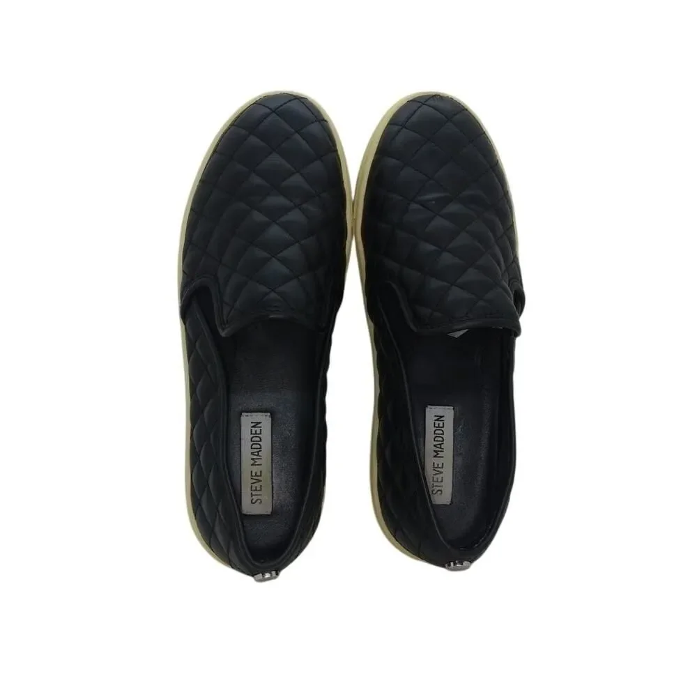 STEVE MADDEN Quilted Womens Black Leather Sneakers - Size: 9 1/2M